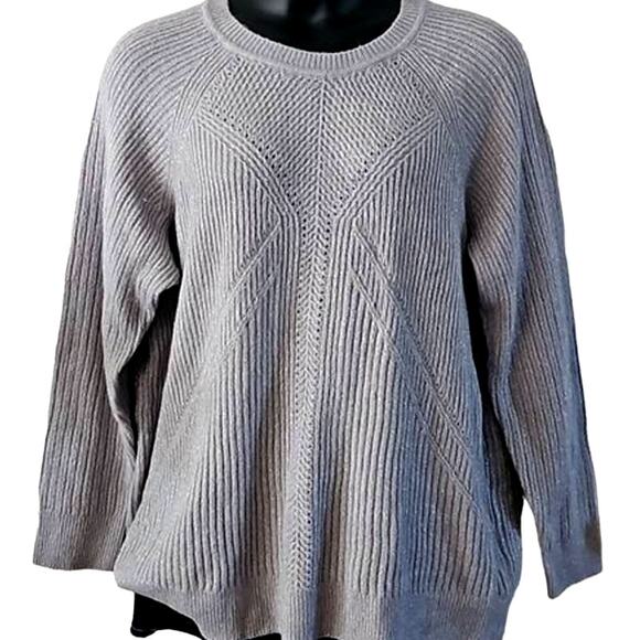 NWOT Apt. 9 Plus 2X Gray Ribbed Crewneck Pullover Sweater Silver Knit Women’s - Picture 2 of 6